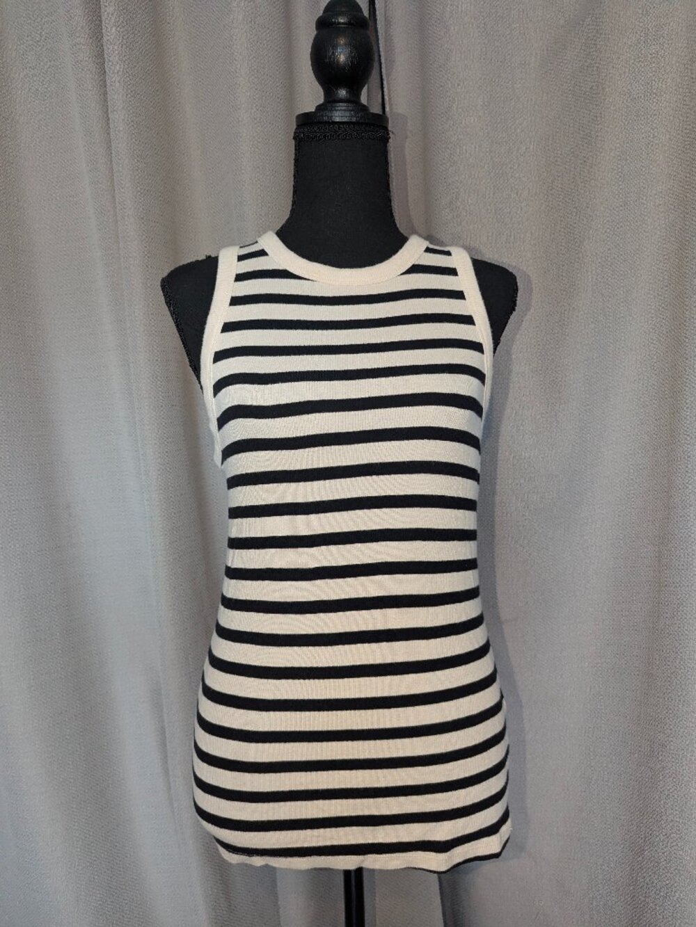 a new day Black & White Striped Ribbed Tank